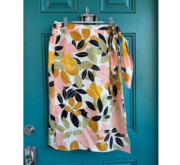 Rachel Zoe Dresses & Skirts - Rachel Zoe Skirt Wrap Self Tie Linen Bold Mustard Pink Black Tropical Floral XL